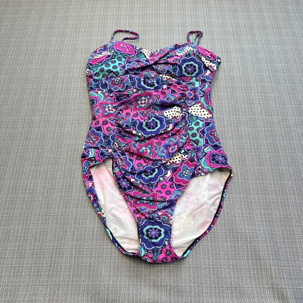 Assets Sara Blakely Spanx Swimsuit Large Retro Resort Colorful Beach Vacation